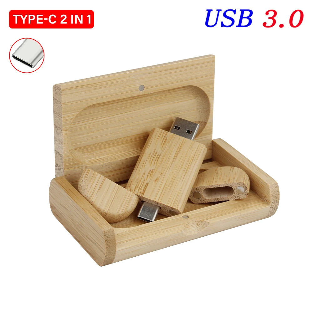 Carbonized with box Color Wooden USB 3.0 Type-C Flash Drive – Custom Logo Gift