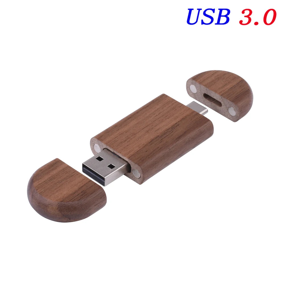 Walnut wood NO BOX Color Wooden USB 3.0 Type-C Flash Drive – Custom Logo Gift