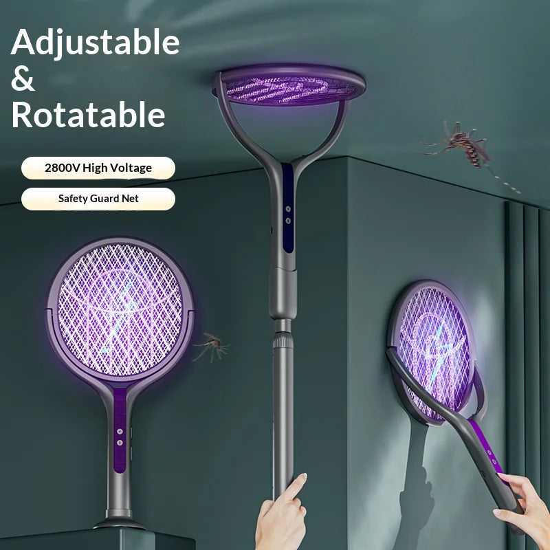 Rotating Electric Bug Zapper Racket With Mosquito Lamp