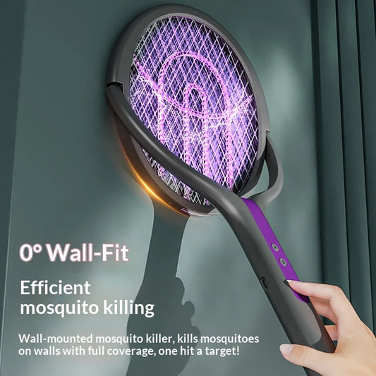 Rotating Electric Bug Zapper Racket With Mosquito Lamp