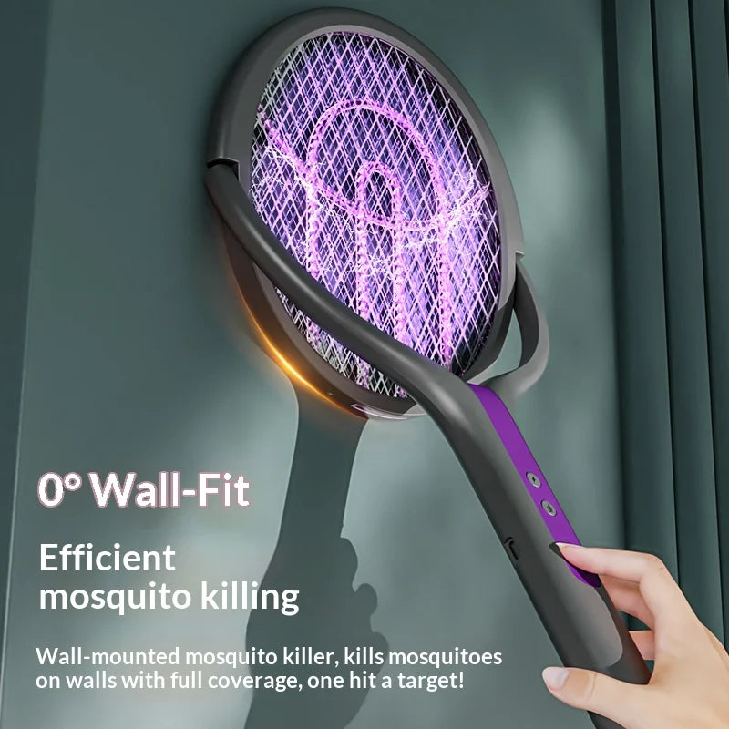 Rotating Electric Bug Zapper Racket With Mosquito Lamp