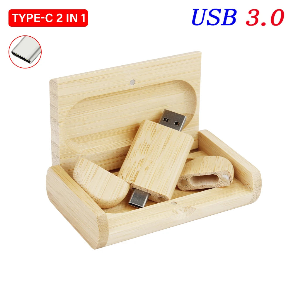 Bamboo with box Color Wooden USB 3.0 Type-C Flash Drive – Custom Logo Gift