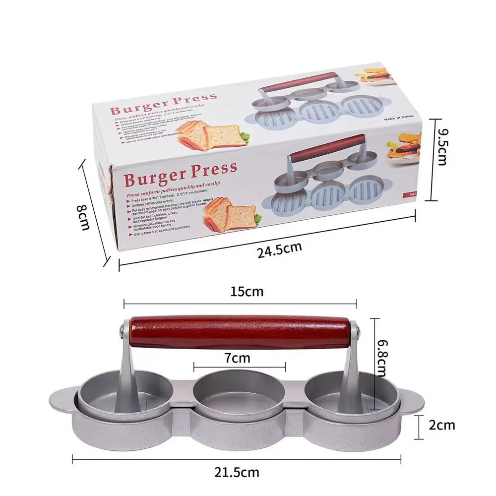 3 grids Color Aluminum Burger Press Patty Maker for Grill & Kitchen