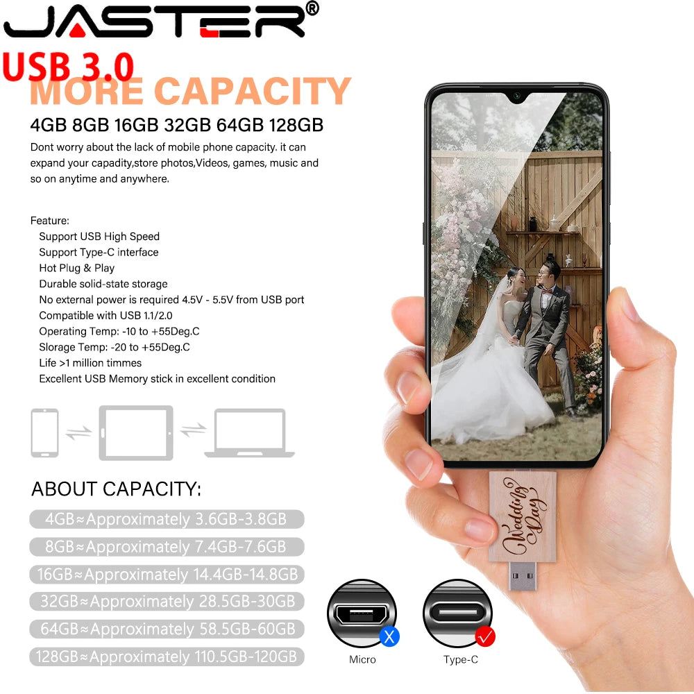 Wooden USB 3.0 Type-C Flash Drive – Custom Logo Gift