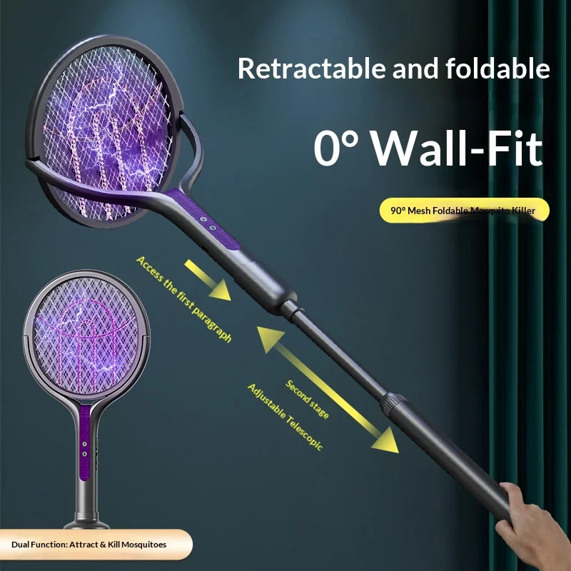 Rotating Electric Bug Zapper Racket With Mosquito Lamp