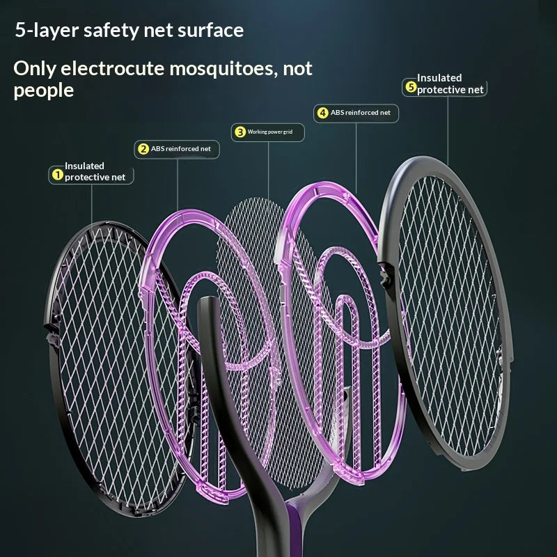 Rotating Electric Bug Zapper Racket With Mosquito Lamp