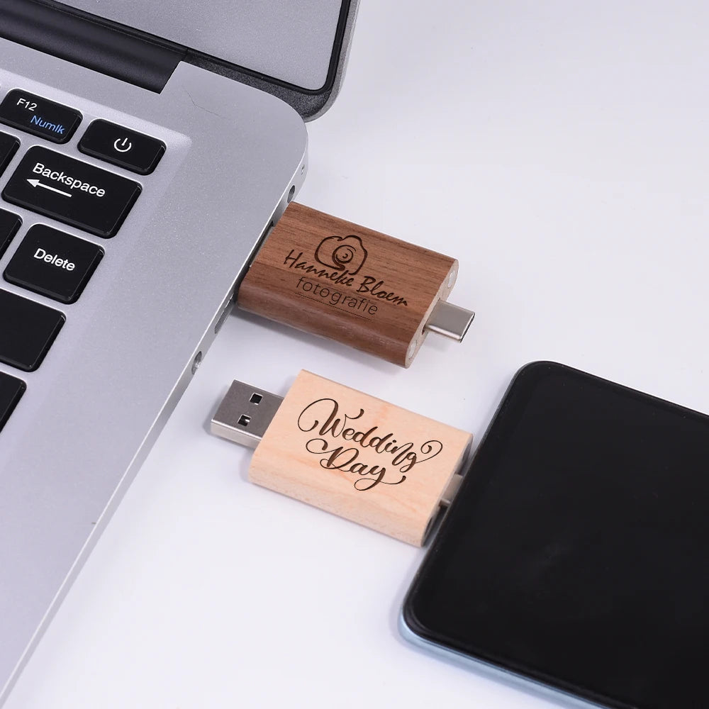 Wooden USB 3.0 Type-C Flash Drive – Custom Logo Gift