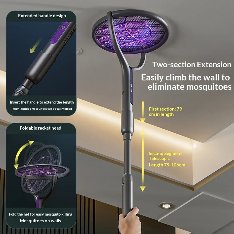 Rotating Electric Bug Zapper Racket With Mosquito Lamp