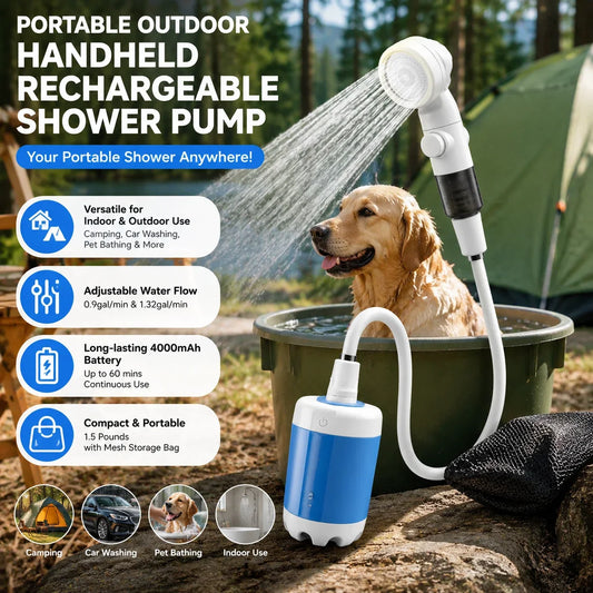 Portable Rechargeable Camping Shower Pump With Accessories
