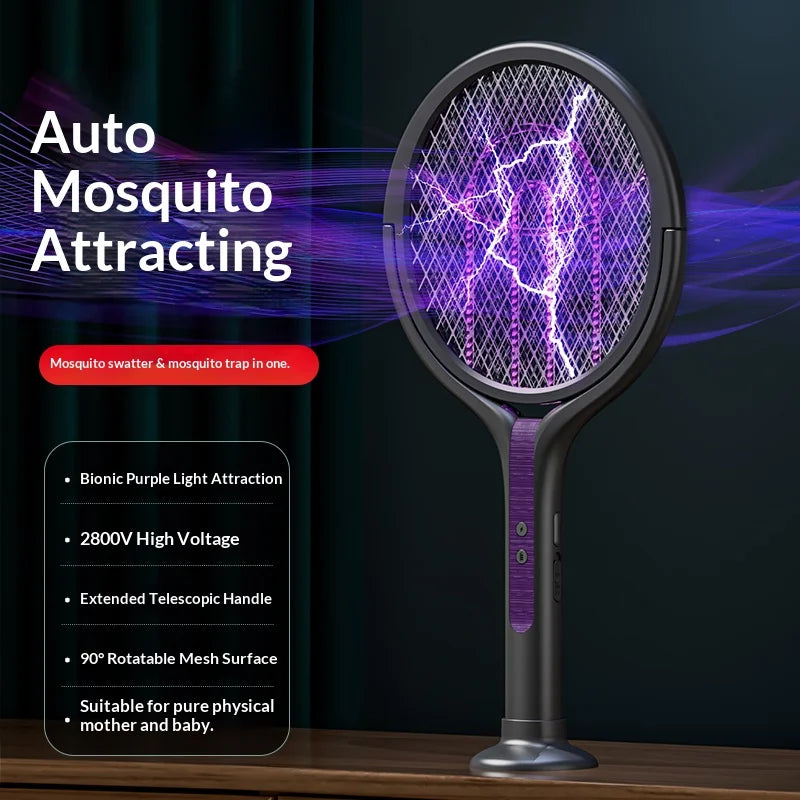 Rotating Electric Bug Zapper Racket With Mosquito Lamp
