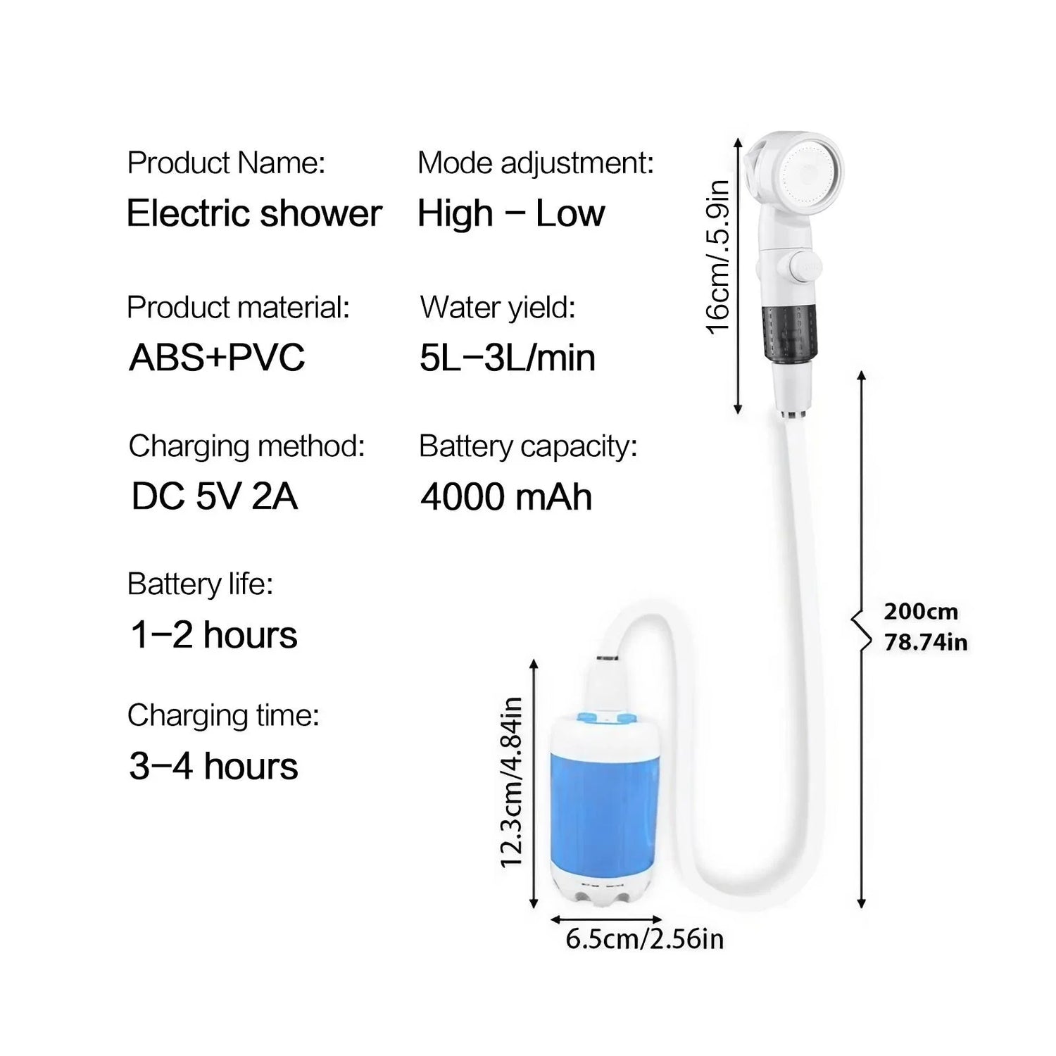 Portable Rechargeable Camping Shower Pump With Accessories