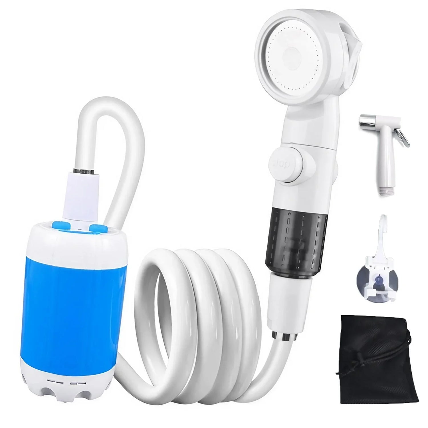WHITE Color Portable Rechargeable Camping Shower Pump With Accessories